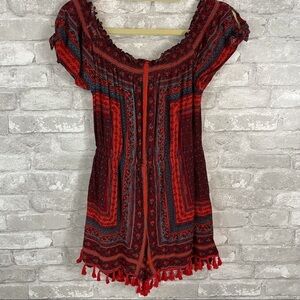 Blue Rain Seersucker Fringe Romper